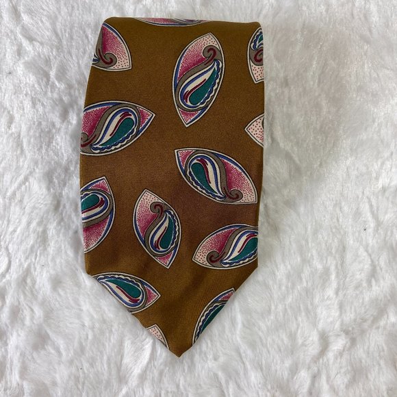 Vintage J. Bernard Tie Necktie 100% Silk Light Brown Eye Paisley Design - Picture 3 of 5